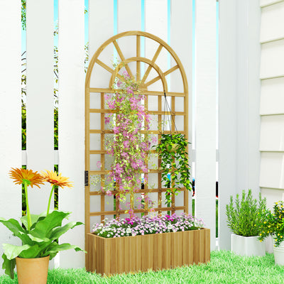 Wooden Raised Garden Planter With Trellis Ideal For Climbing Plants And Herbs Natural Outsunny