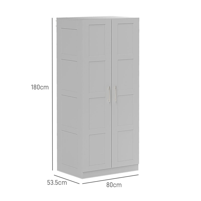 Grey Double Panelled Door Wardrobe with Shelves for Bedroom Storage by HOMCOM
