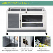 Elevated Wooden Rabbit Hutch with Slide Out Tray for Indoor Use Guinea Pig Cage Grey AOSOM