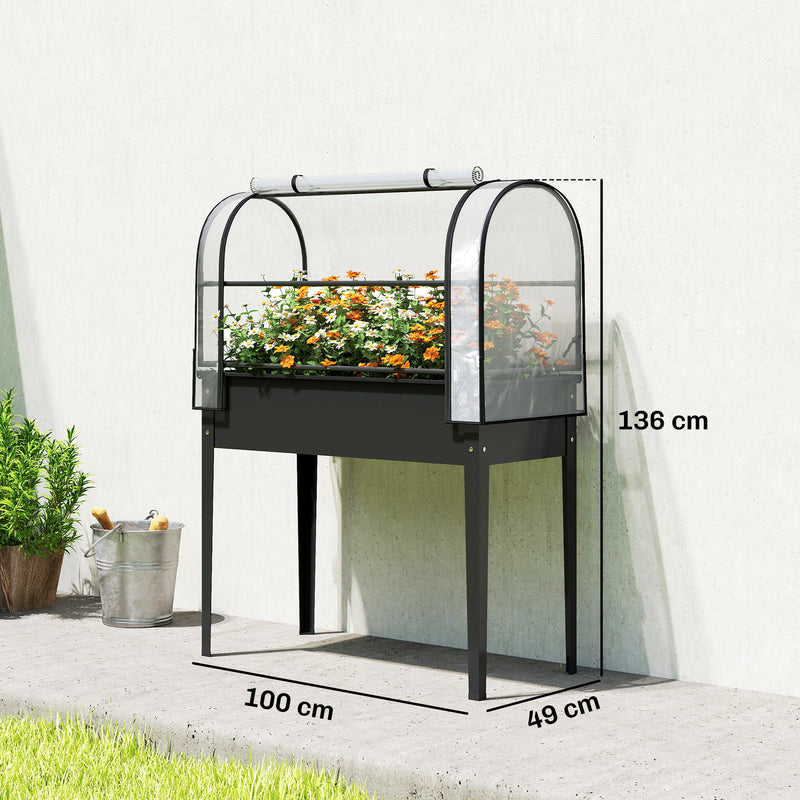 Raised Garden Bed with Clear Greenhouse Cover for Easy Gardening and Plant Protection Black Outsunny