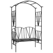 2 Seater Metal Garden Bench With Decorative Arch Ideal For Climbing Plants Black AOSOM