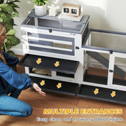 Wooden Rabbit Hutch with Run 2 Tier Guinea Pig Cage on Wheels 3 Trays 2 Openable Tops by PawHut