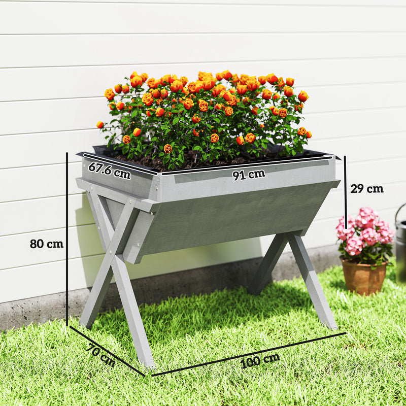 Wooden Raised Garden Planter Box With Legs And Liner For Outdoor Growing Light Grey AOSOM
