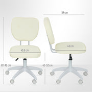 Armless PU Leather Swivel Office Chair With Adjustable Height For Home Desk Use, Cream
