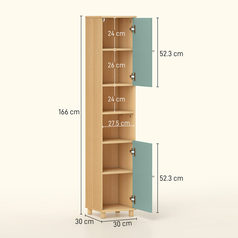 Bathroom Storage Cabinet With Adjustable Shelves and Open Display for Organising, Green AOSOM