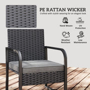 Rattan Garden Bistro Set for Two with Cushions and Glass Table for Small Spaces Black AOSOM