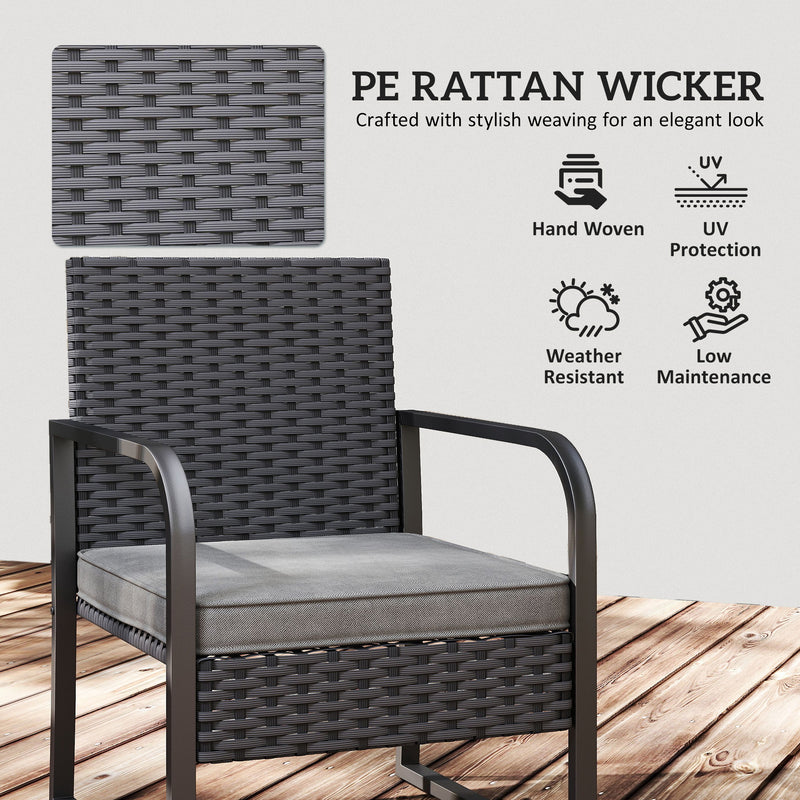 Rattan Garden Bistro Set for Two with Cushions and Glass Table for Small Spaces Black AOSOM