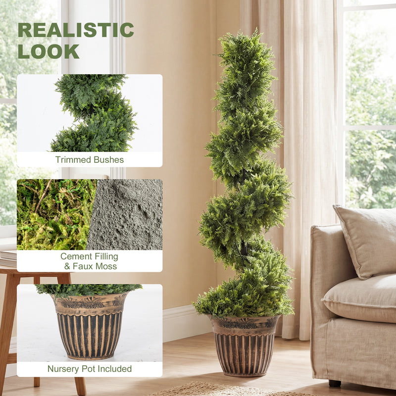 Artificial Spiral Boxwood Trees Set of 2 for Easy Year Round Greenery Indoors or Outdoors Green AOSOM