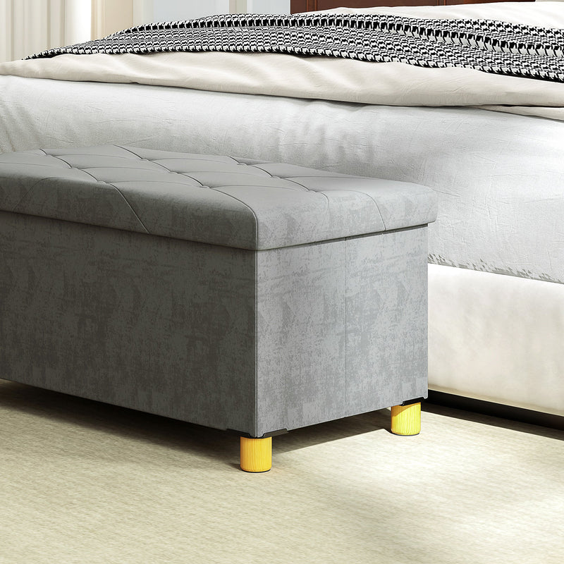Velvet storage ottoman - Grey