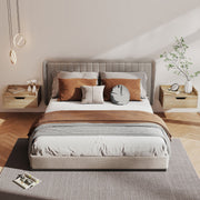 Floating Bedside Tables Set of 2 with Drawer and Shelf for Space Saving Storage Natural Wood AOSOM