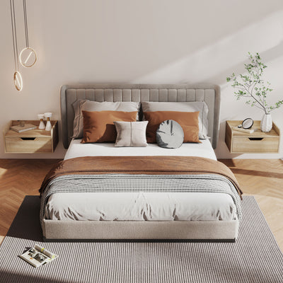 Floating Bedside Tables Set of 2 with Drawer and Shelf for Space Saving Storage Natural Wood AOSOM