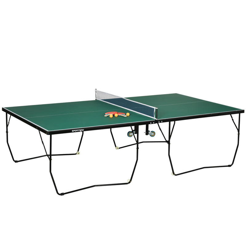 9ft Indoor Folding Tennis Table With Easy Roll Wheels For Home Use Green AOSOM