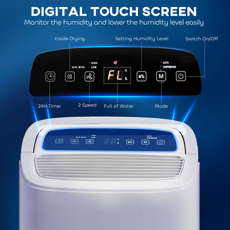 White 20L Dehumidifier with Touch Control for Home and Office by HOMCOM
