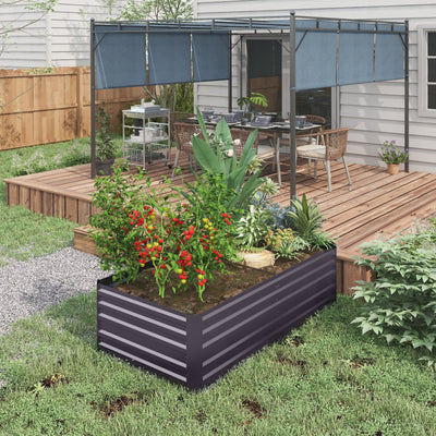 Dark Grey Galvanised Steel Raised Garden Bed With Reinforced Frame For Outdoor Planting