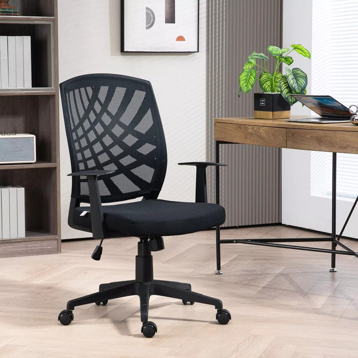 Image of a Homcom Black Mesh Back Height Adjustable Swivel Chair With Adjustable Arms For Home Office