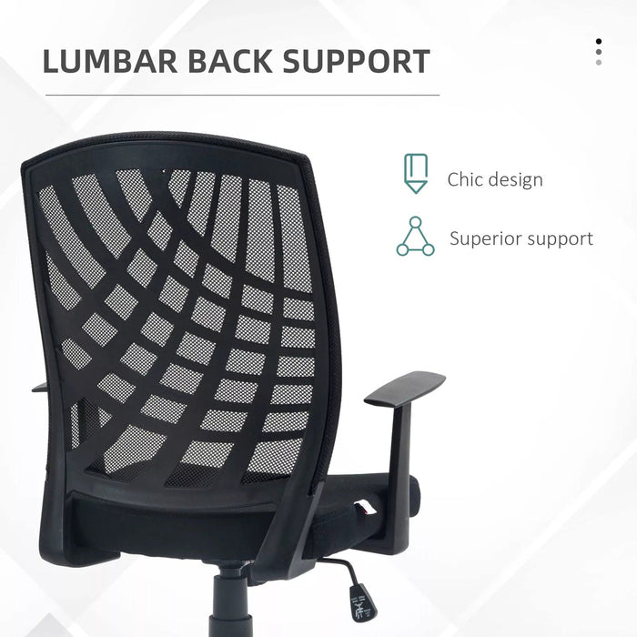 Image of a Homcom Black Mesh Back Height Adjustable Swivel Chair With Adjustable Arms For Home Office