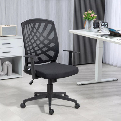 Image of a Homcom Black Mesh Back Height Adjustable Swivel Chair With Adjustable Arms For Home Office