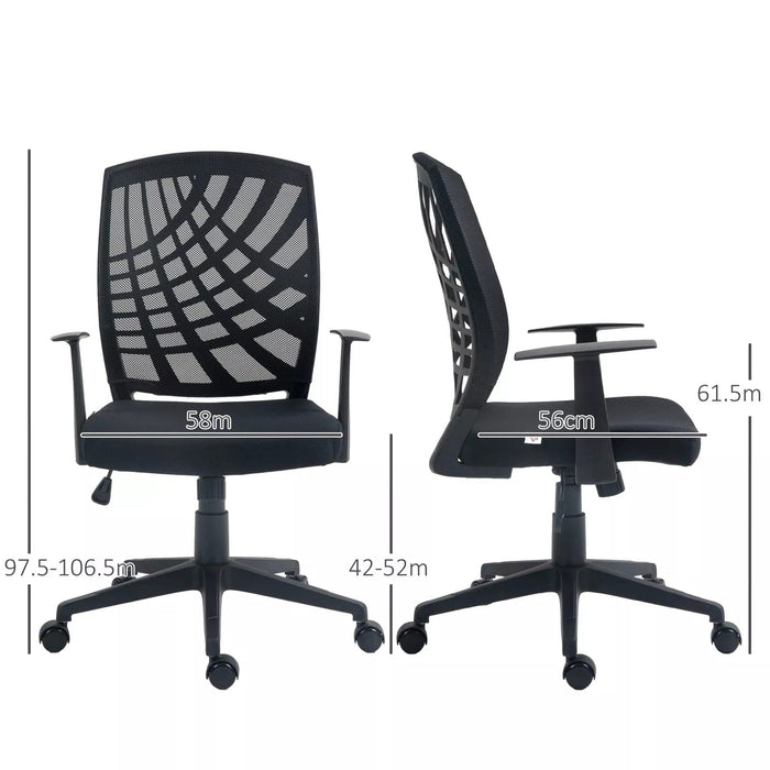 Image of a Homcom Black Mesh Back Height Adjustable Swivel Chair With Adjustable Arms For Home Office