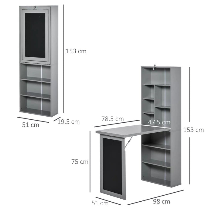 Image of a Grey Bookcase With Fold Down Desk and Chalkboard  Space Saving Furniture For Small Spaces