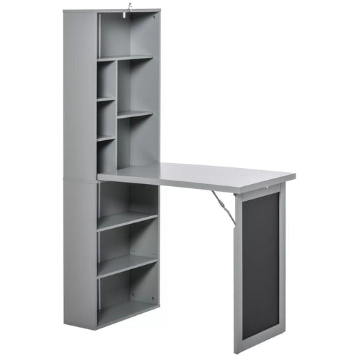 Image of a Grey Bookcase With Fold Down Desk and Chalkboard  Space Saving Furniture For Small Spaces