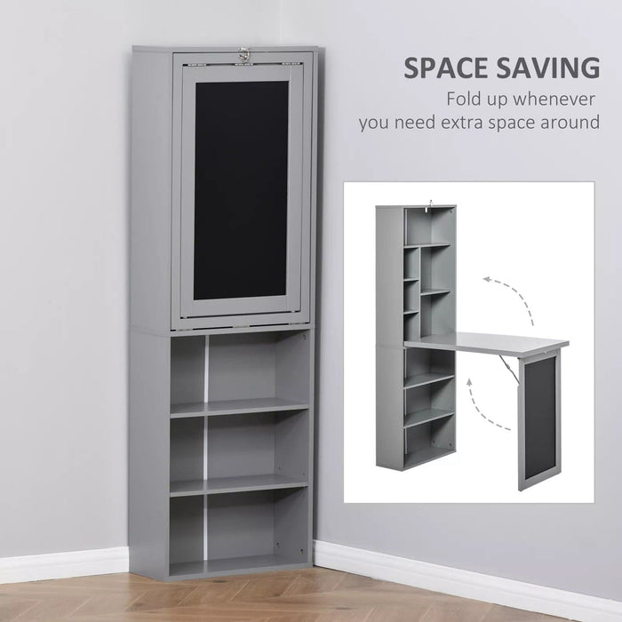 Image of a Grey Bookcase With Fold Down Desk and Chalkboard  Space Saving Furniture For Small Spaces