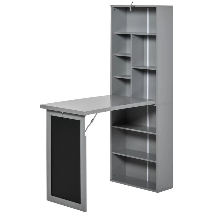 Image of a Grey Bookcase With Fold Down Desk and Chalkboard  Space Saving Furniture For Small Spaces