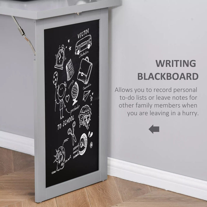 Image of a Grey Bookcase With Fold Down Desk and Chalkboard  Space Saving Furniture For Small Spaces