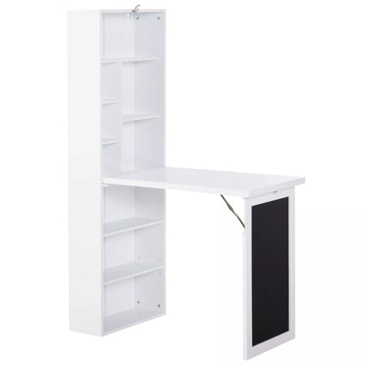 Image of a White Bookcase With Fold Down Desk and Chalkboard  Space Saving Furniture For Small Spaces