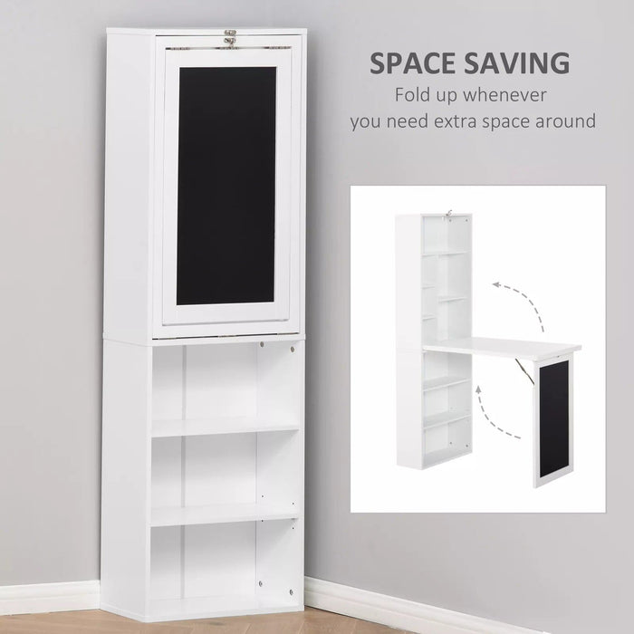 Image of a White Bookcase With Fold Down Desk and Chalkboard  Space Saving Furniture For Small Spaces