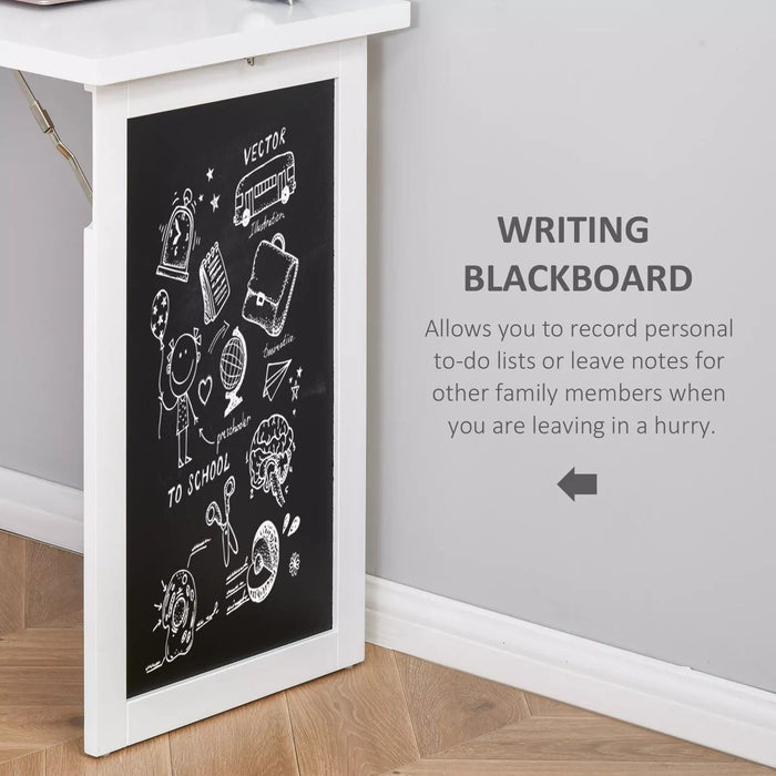 Image of a White Bookcase With Fold Down Desk and Chalkboard  Space Saving Furniture For Small Spaces