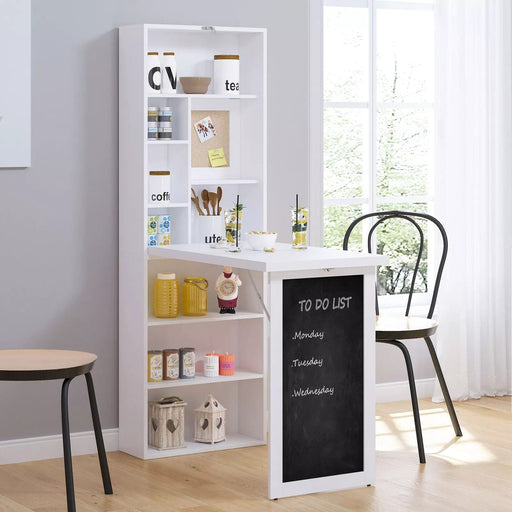 Image of a White Bookcase With Fold Down Desk and Chalkboard  Space Saving Furniture For Small Spaces