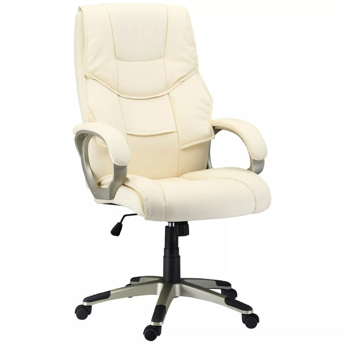 Image of a Comfortable Cream Leather Swivel Office Chair With Arms And Adjustable Height.