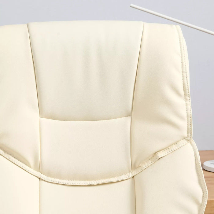 Image of a Comfortable Cream Leather Swivel Office Chair With Arms And Adjustable Height.