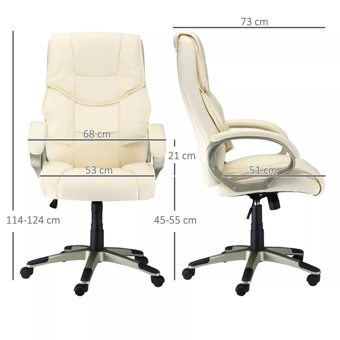 Image of a Comfortable Cream Leather Swivel Office Chair With Arms And Adjustable Height.