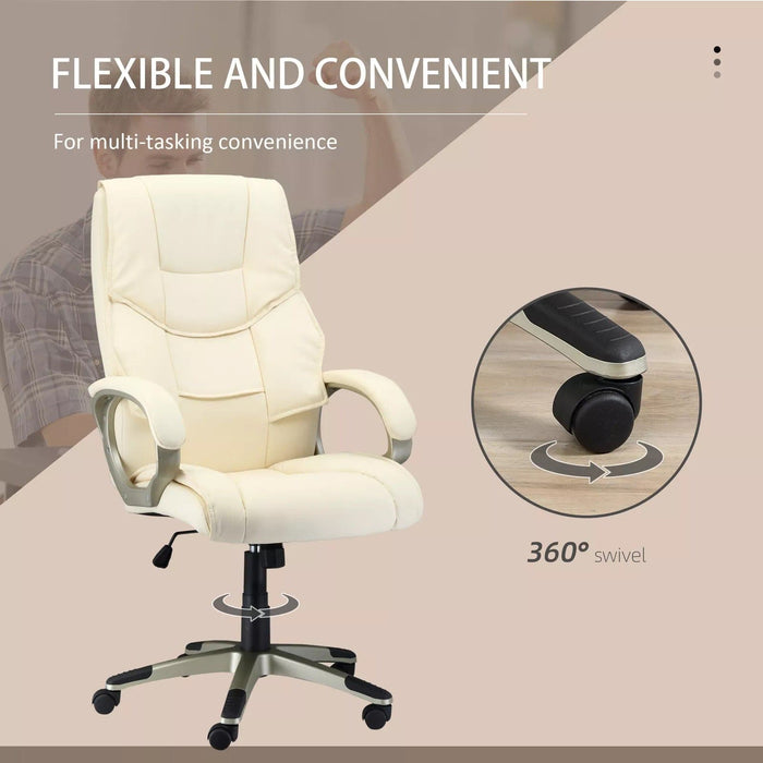 Image of a Comfortable Cream Leather Swivel Office Chair With Arms And Adjustable Height.