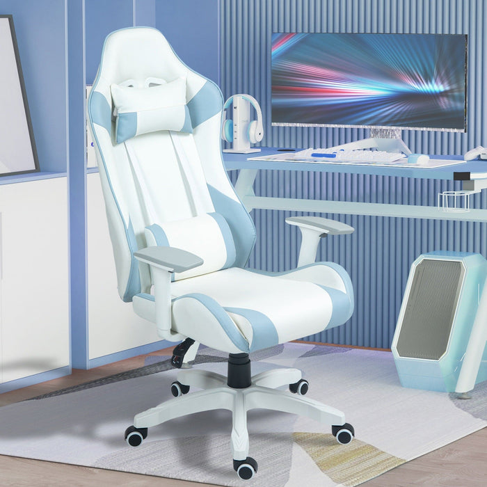 Gamer Chair With Wheels, White, Blue