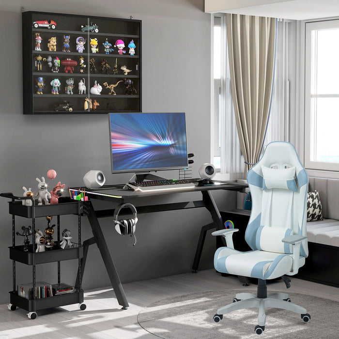 Gamer Chair With Wheels, White, Blue