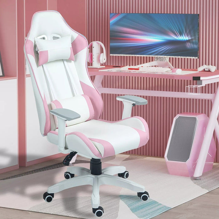 Homcom Gaming Chair White Pink