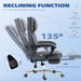 Image of a comfortable grey cloth office chairs on wheels with arms and adjustable head rest for home or office.