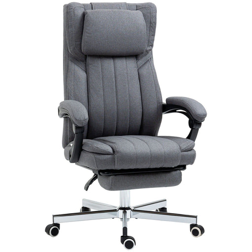 Image of a comfortable grey cloth office chairs on wheels with arms and adjustable head rest for home or office.