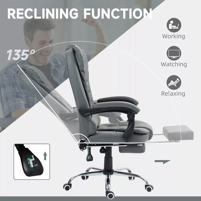 Image of a grey Homcom office chair with leg rest on wheels with arms for home office.