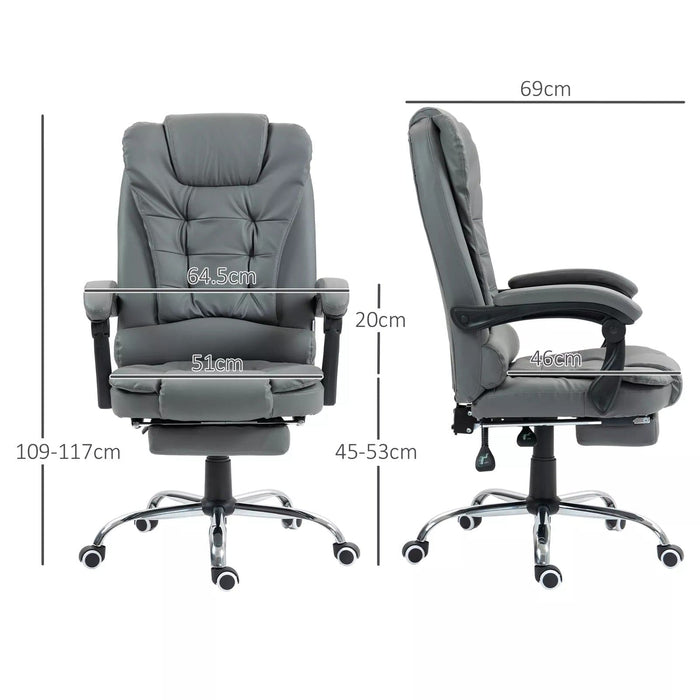 Image of a grey Homcom office chair with leg rest on wheels with arms for home office.