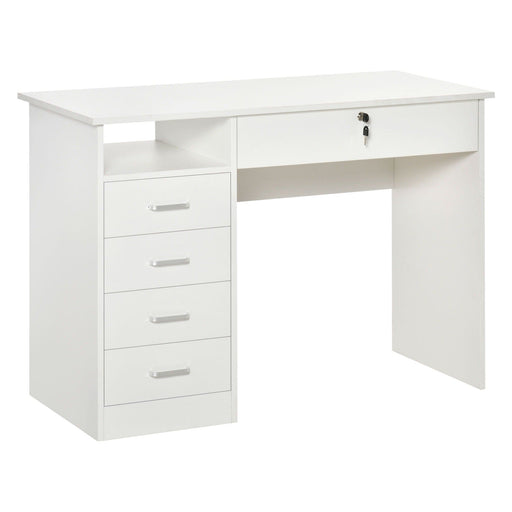 Image of a Homcom White Desk With Drawers 110cm Wide Includes One Large Lockable Drawer