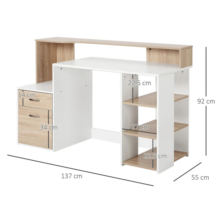 Image of a Homcom home office workstation with drawers, shelves and printer stand.