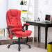 Image of a Red Leather Heated Massage Desk Chair on Wheels With Arms