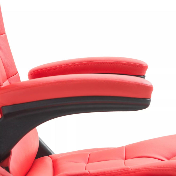 Image of a Red Leather Heated Massage Desk Chair on Wheels With Arms