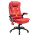 Image of a Red Leather Heated Massage Desk Chair on Wheels With Arms