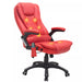 Image of a Red Leather Heated Massage Desk Chair on Wheels With Arms