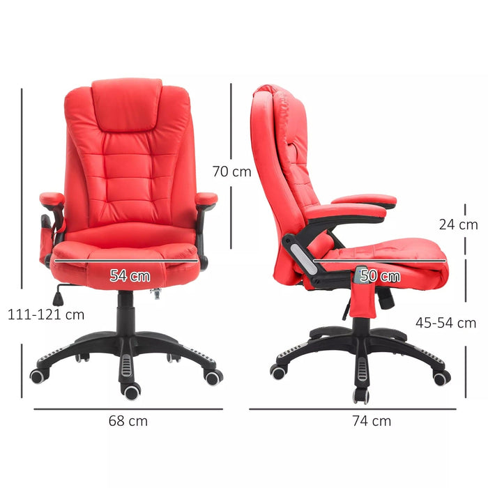 Image of a Red Leather Heated Massage Desk Chair on Wheels With Arms