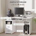 Image of a White Computer Desk With Keyboard Tray, Shelves, Drawers, and CPU stand. It's the perfect home office workstation